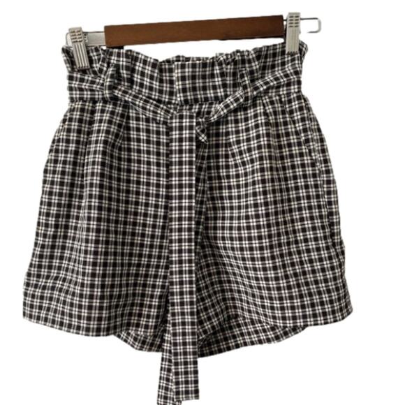 Lottie Moss Women's S Spring Summer Vacation Black White Plaid Paperbag Shorts - Picture 1 of 10
